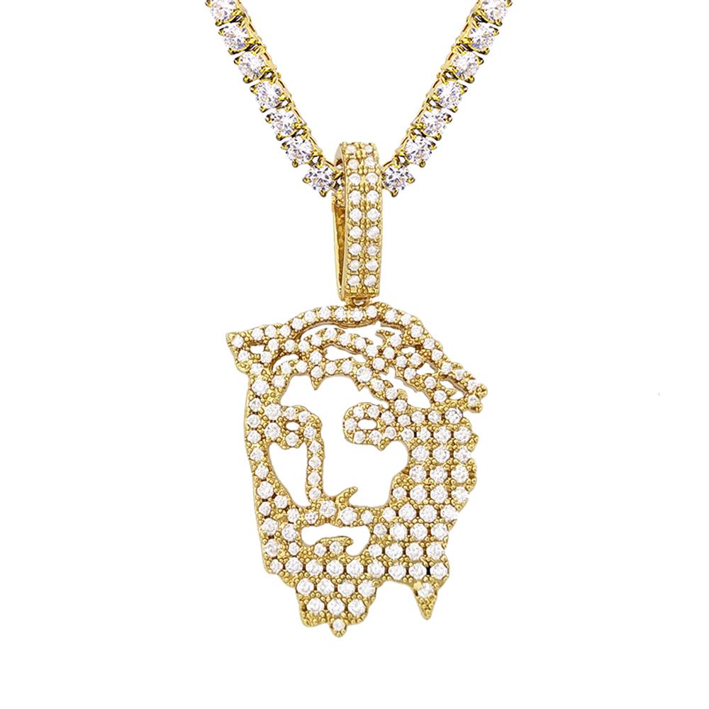 Jesus Face Outline Hip Hop Bling Bling Pendant Yellow Gold HipHopBling
