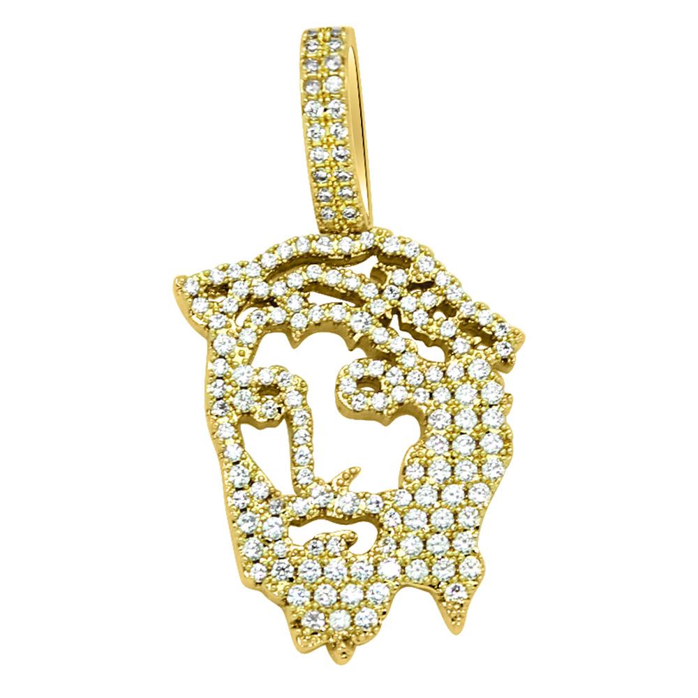 Jesus Face Outline Hip Hop Bling Bling Pendant Yellow Gold HipHopBling