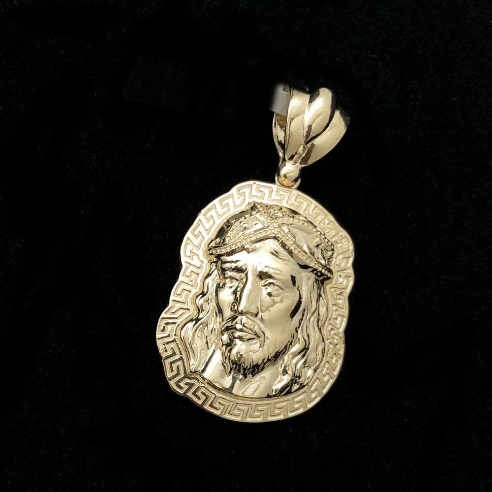 Jesus Greek Outline 2 10K Yellow Gold Pendant HipHopBling