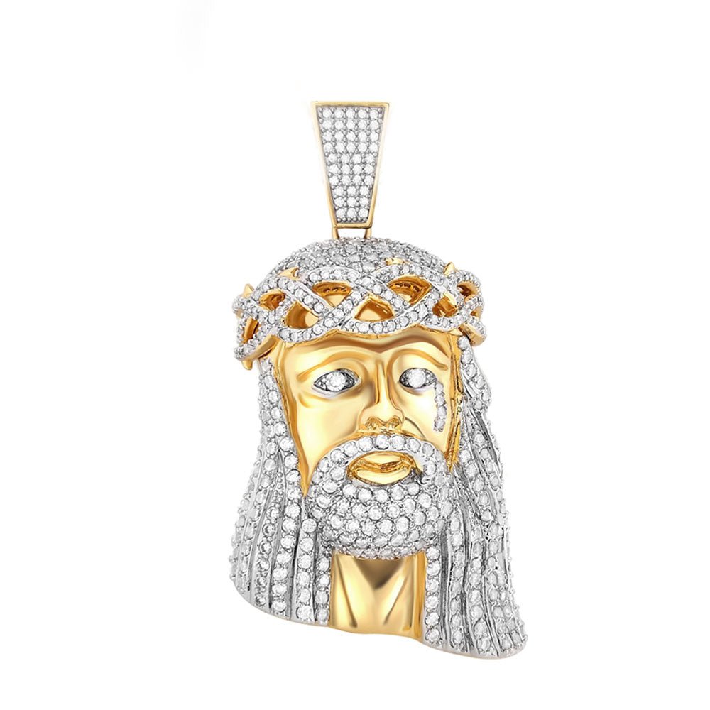 Jesus Large VVS Moissanite Pendant .925 Sterling Silver Yellow Gold HipHopBling