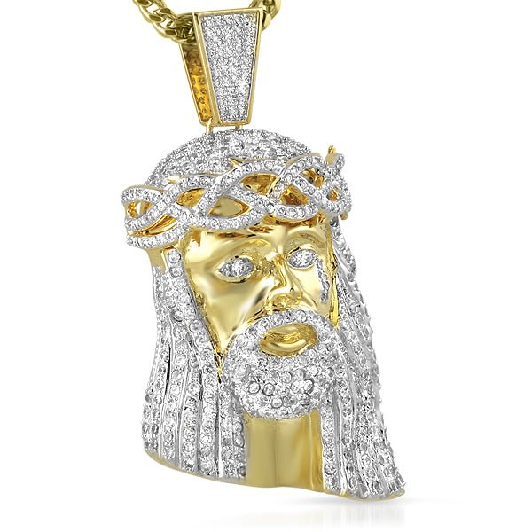 Jesus Large VVS Moissanite Pendant .925 Sterling Silver Yellow Gold HipHopBling
