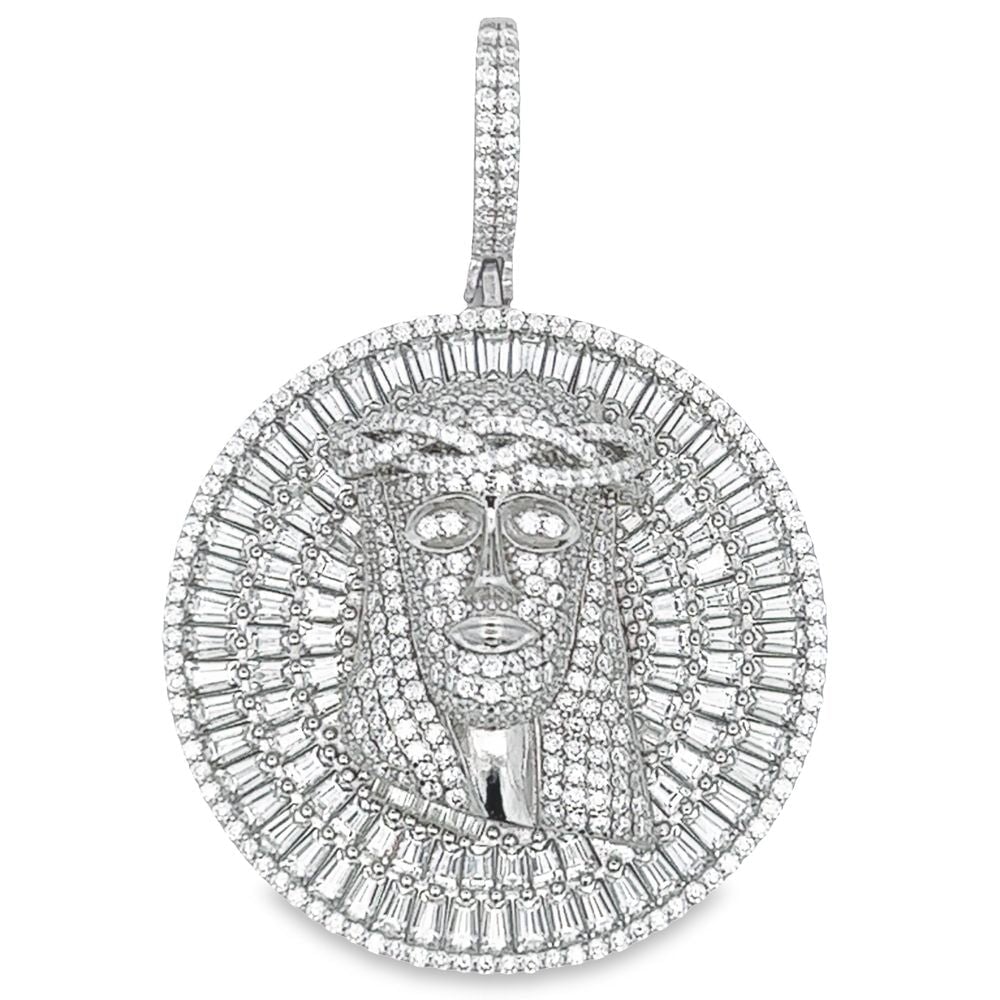 Jesus Medallion Baguette VVS Moissanite Pendant 7.41cttw .925 Sterling Silver HipHopBling