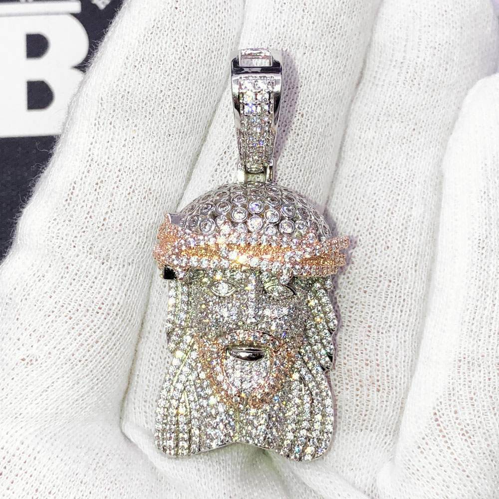 Jesus Pave VVS CZ Hip Hop Iced Out Pendant White Gold HipHopBling