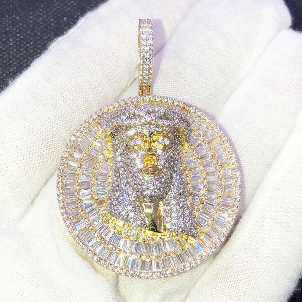 Jesus Piece Baguette Medallion CZ Iced Out Pendant Yellow Gold HipHopBling