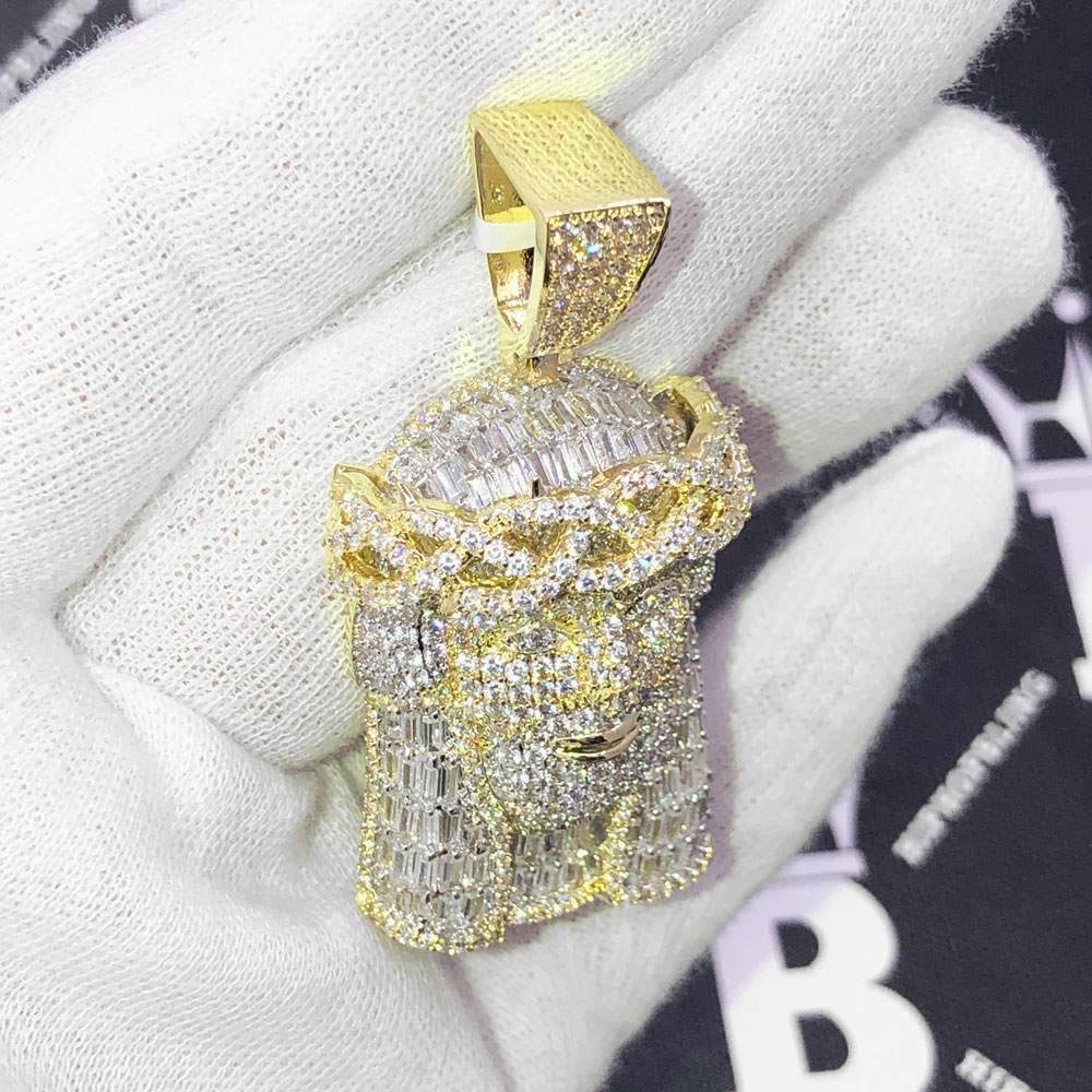 Jesus Piece Baguette VVS CZ Hip Hop Iced Out Pendant Yellow Gold HipHopBling
