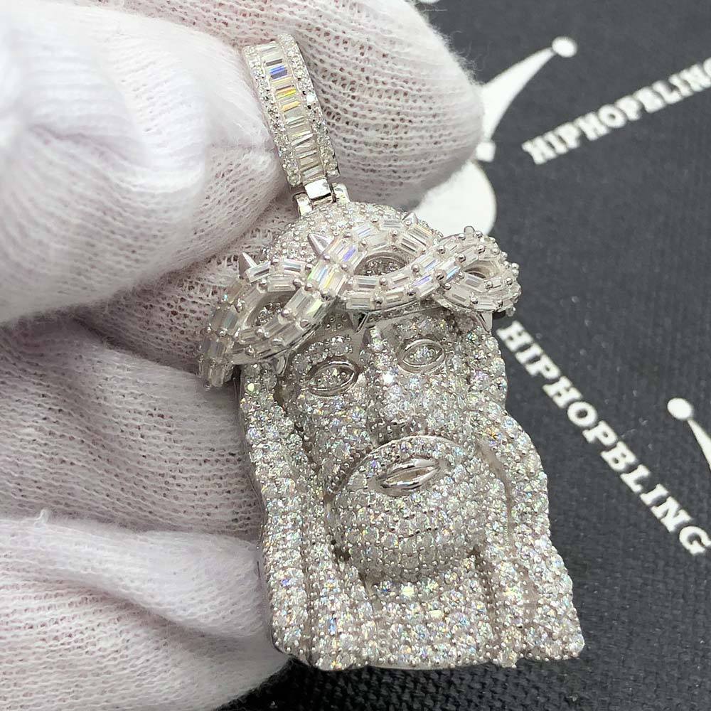 Jesus Piece Baguette VVS Moissanite Pendant 4.69cttw .925 Sterling Silver HipHopBling