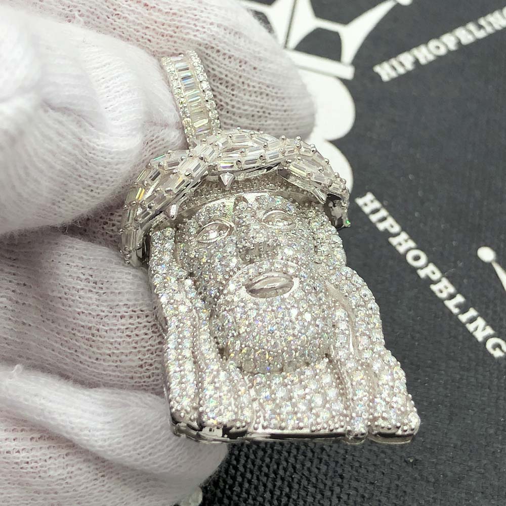 Jesus Piece Baguette VVS Moissanite Pendant 4.69cttw .925 Sterling Silver HipHopBling