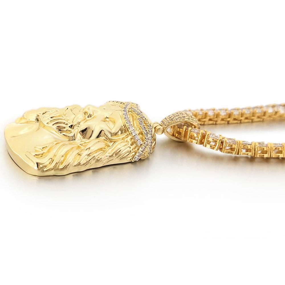 Jesus Piece Detailed Pendant in White / Yellow Gold HipHopBling