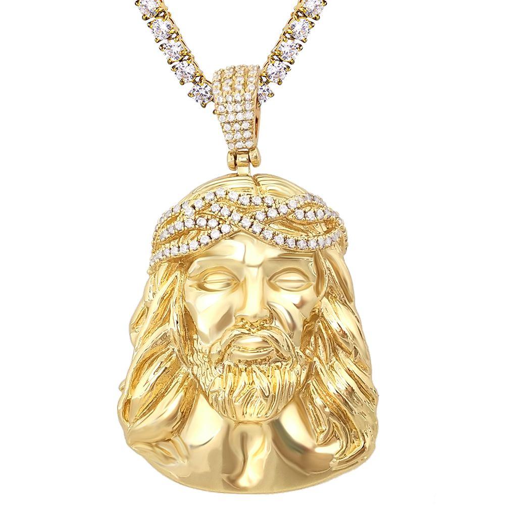 Jesus Piece Detailed Pendant in White / Yellow Gold Yellow Gold HipHopBling