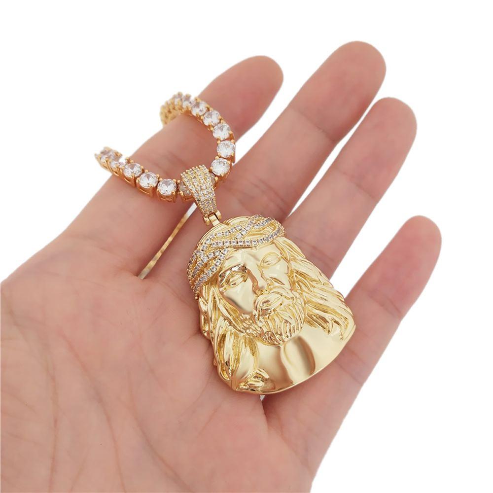 Jesus Piece Detailed Pendant in White / Yellow Gold Yellow Gold HipHopBling