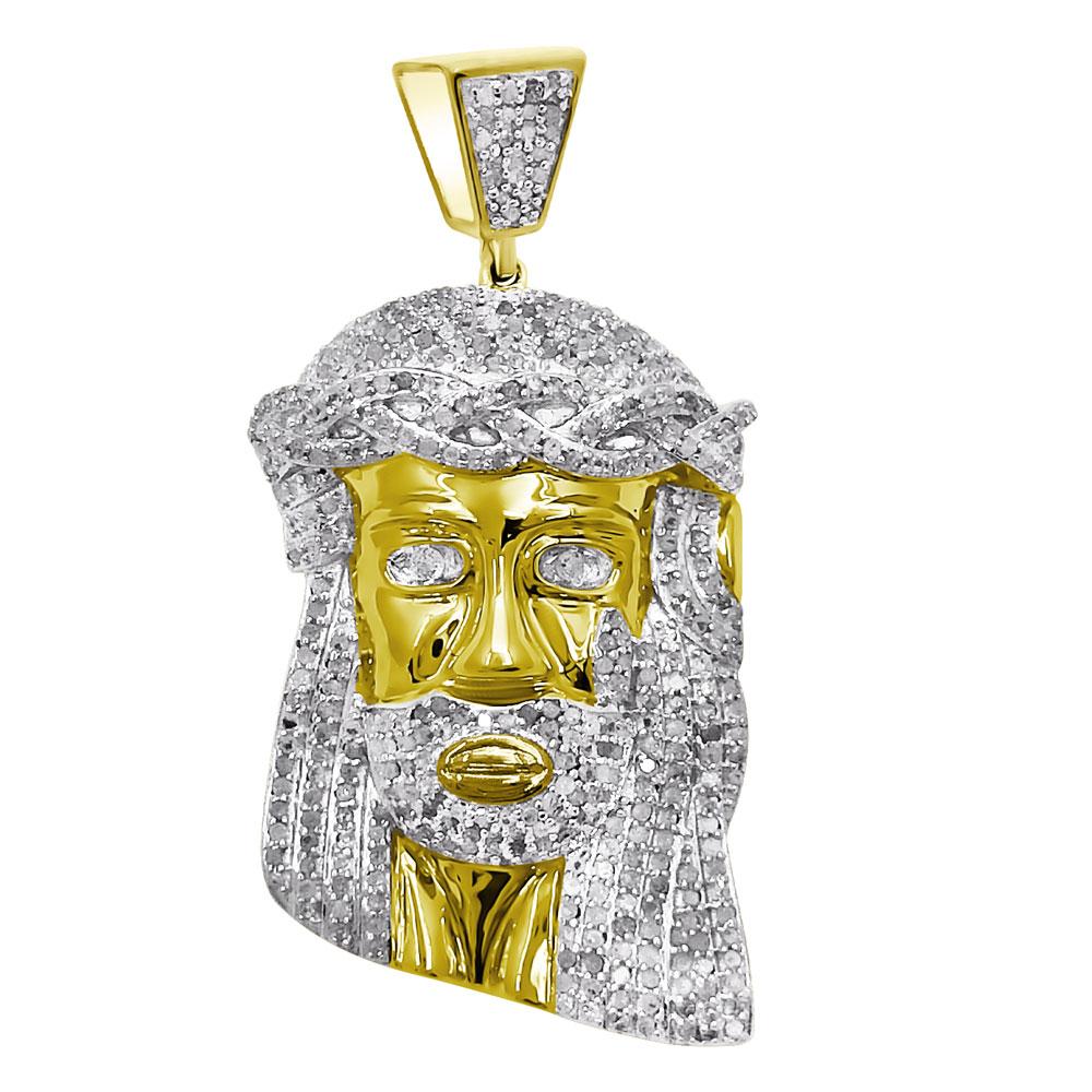 Jesus Piece Diamond Pendant 1.33cttw 10K Yellow Gold HipHopBling