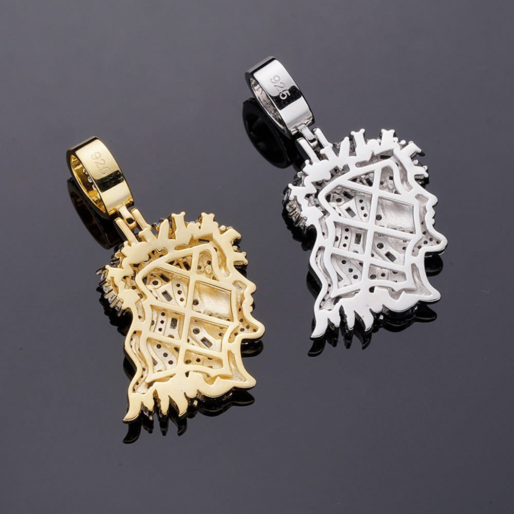 Jesus Profile Baguette CZ Iced Out Pendant .925 Sterling Silver Yellow Gold HipHopBling