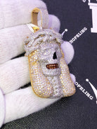 Jesus Skull VVS CZ Hip Hop Bling Iced Out Pendant Yellow Gold HipHopBling