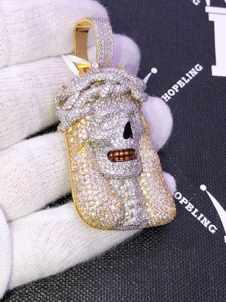 Jesus Skull VVS CZ Hip Hop Bling Iced Out Pendant Yellow Gold HipHopBling