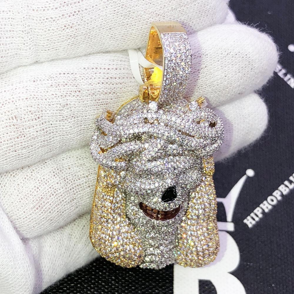 Jesus Skull VVS CZ Hip Hop Bling Iced Out Pendant Yellow Gold HipHopBling