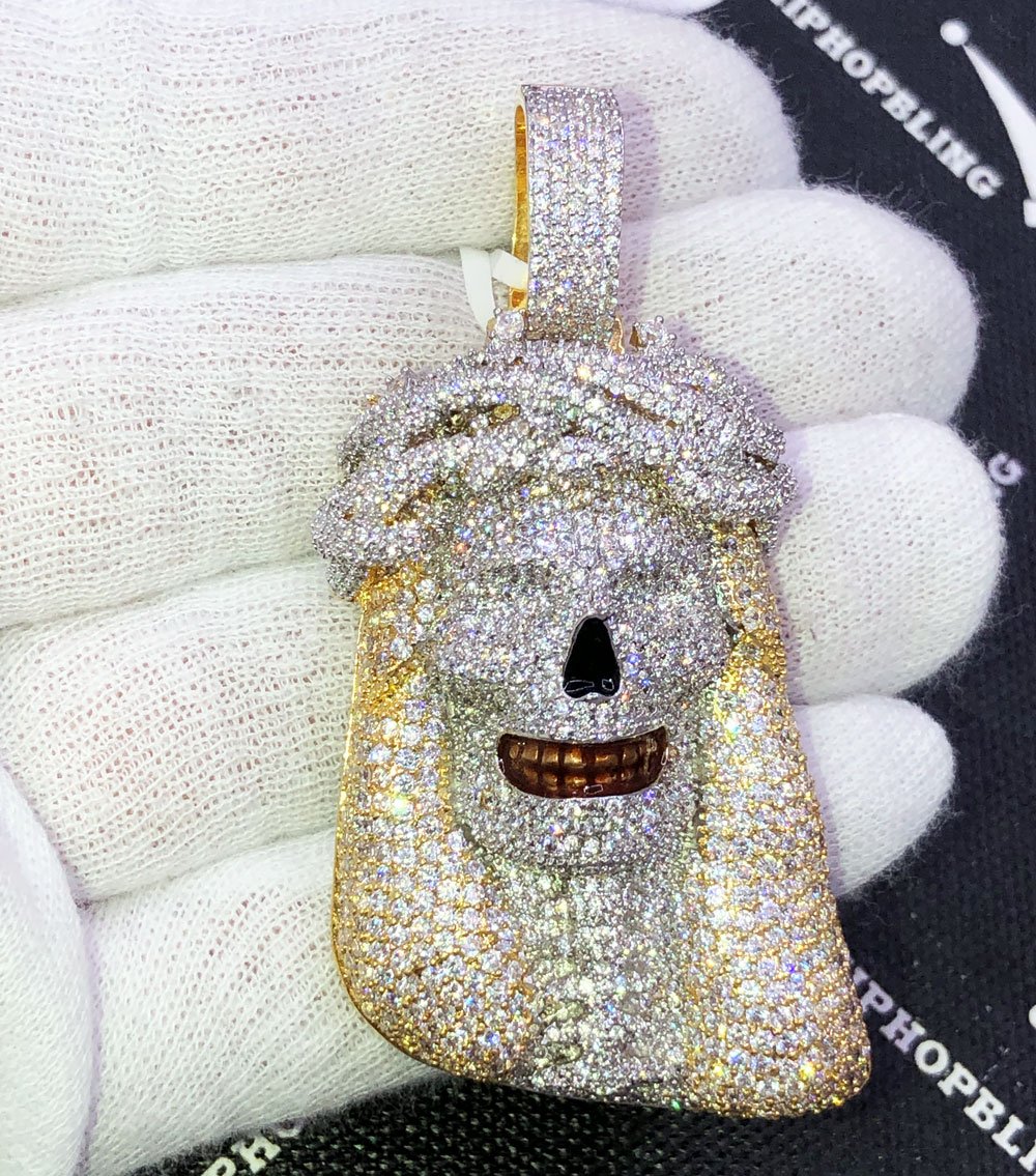 Jesus Skull VVS CZ Hip Hop Bling Iced Out Pendant Yellow Gold HipHopBling