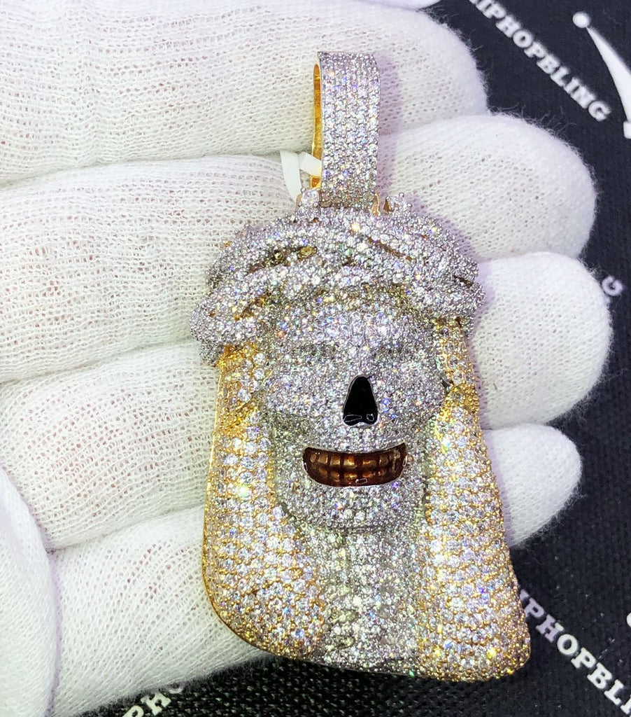 Jesus Skull VVS CZ Hip Hop Bling Iced Out Pendant Yellow Gold HipHopBling