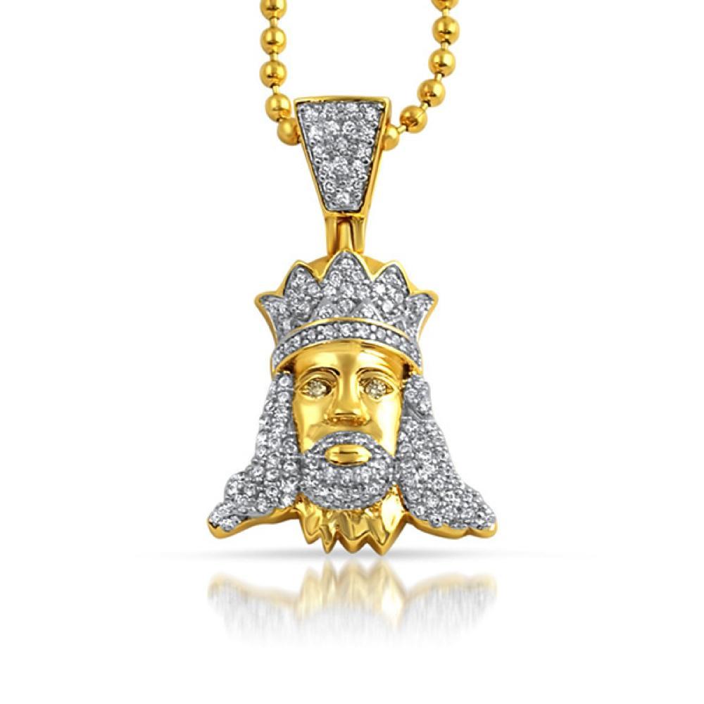 Jesus with Crown Hip Hop CZ Gold Pendant HipHopBling