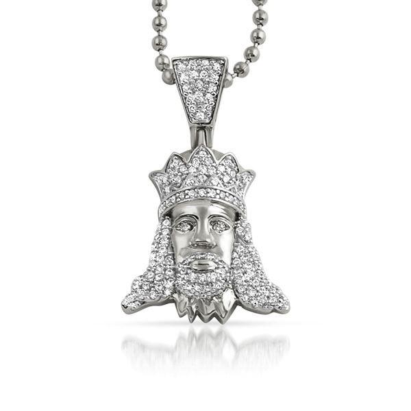 Jesus with Crown Iced Out CZ Pendant Rhodium HipHopBling