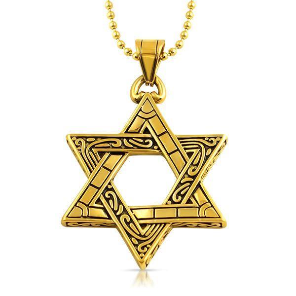 Jewish Star of David Fancy Pendant Gold Steel HipHopBling