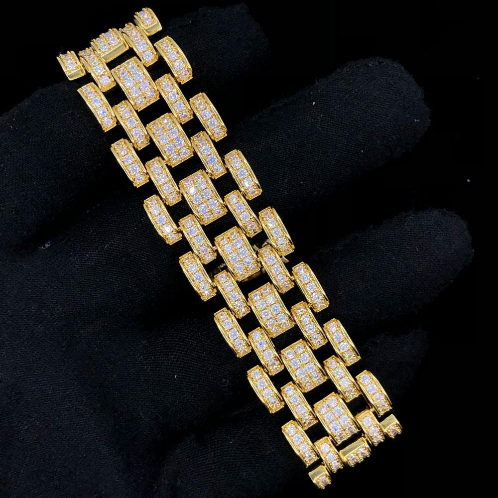 Jubilee CZ Iced Out Hip Hop Bling Bracelet Yellow Gold 7" HipHopBling