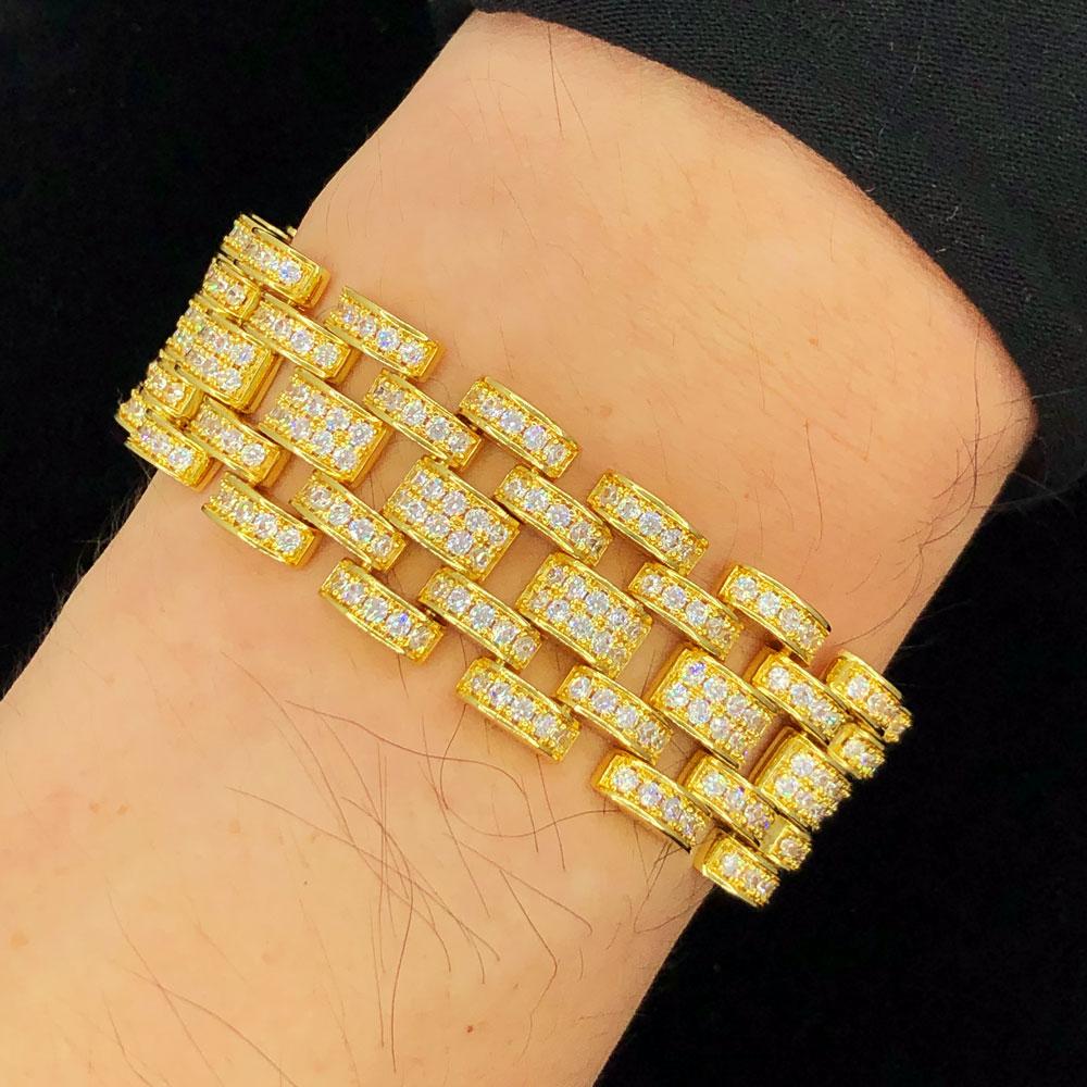 Jubilee CZ Iced Out Hip Hop Bling Bracelet Yellow Gold 7" HipHopBling