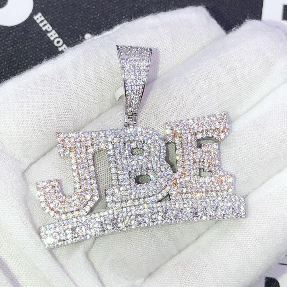 Just Bruddaz Eatin JBE VVS CZ Hip Hop Iced Out Pendant White Gold HipHopBling