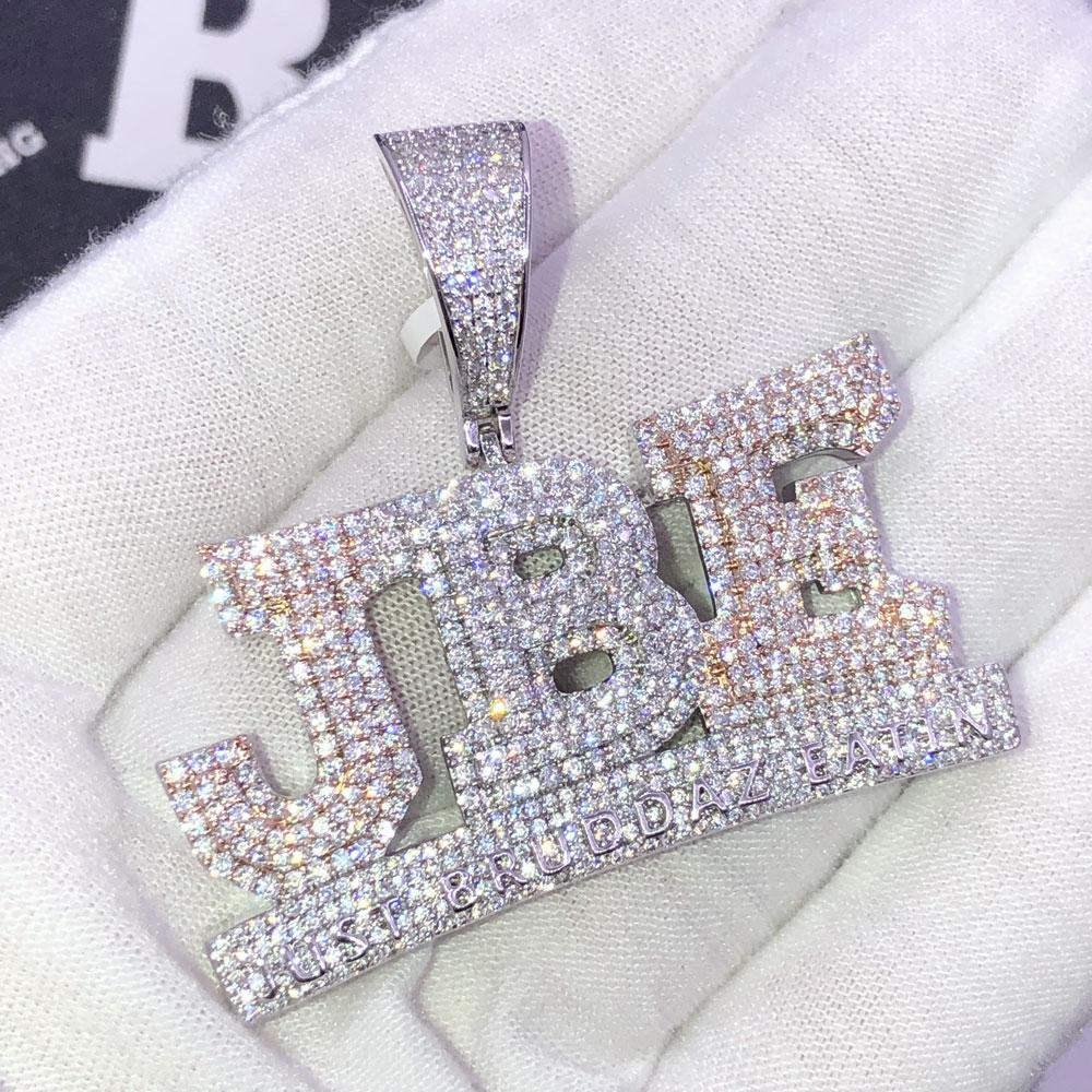 Just Bruddaz Eatin JBE VVS CZ Hip Hop Iced Out Pendant White Gold HipHopBling