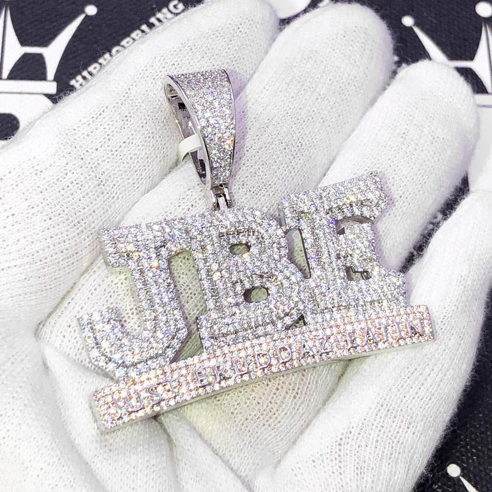 Just Bruddaz Eatin JBE VVS CZ Hip Hop Iced Out Pendant White Gold HipHopBling