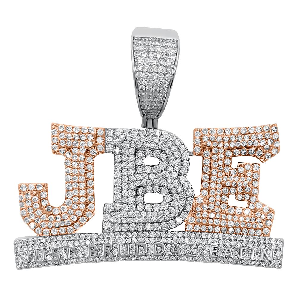 Just Bruddaz Eatin JBE VVS CZ Hip Hop Iced Out Pendant White Gold HipHopBling