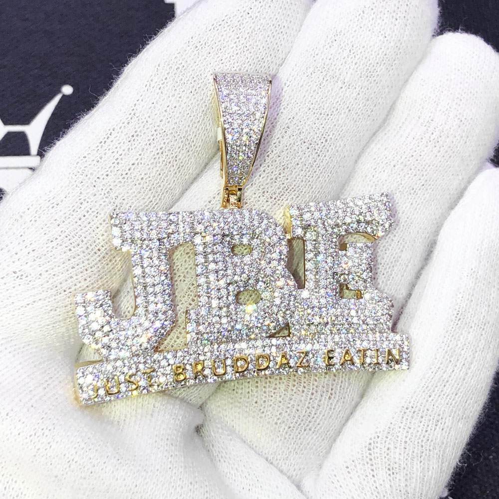 Just Bruddaz Eatin JBE VVS CZ Hip Hop Iced Out Pendant Yellow Gold HipHopBling