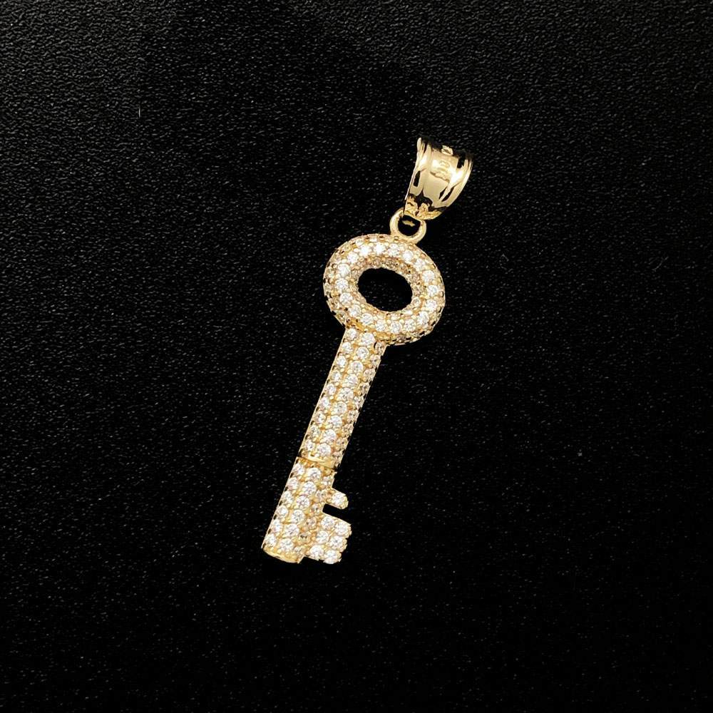 Key CZ 10K Yellow Gold Pendant HipHopBling
