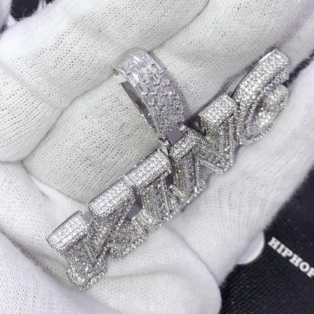 KING Baguette CZ Hip Hop Bling Iced Out Pendant White Gold HipHopBling