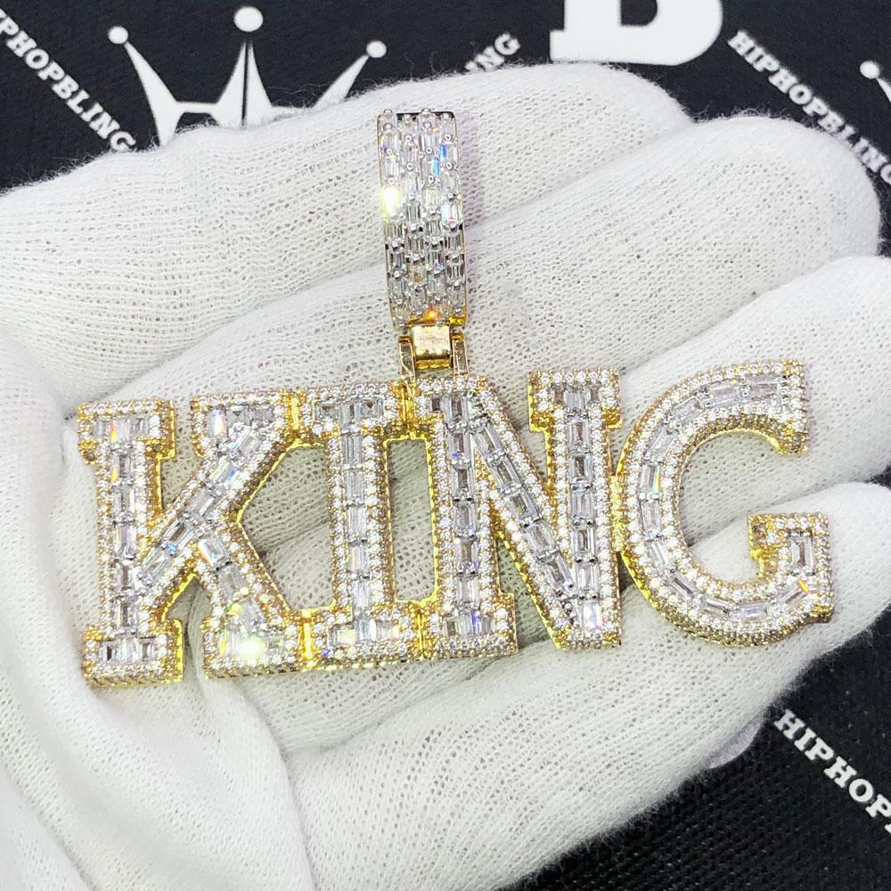 KING Baguette CZ Hip Hop Bling Iced Out Pendant Yellow Gold HipHopBling