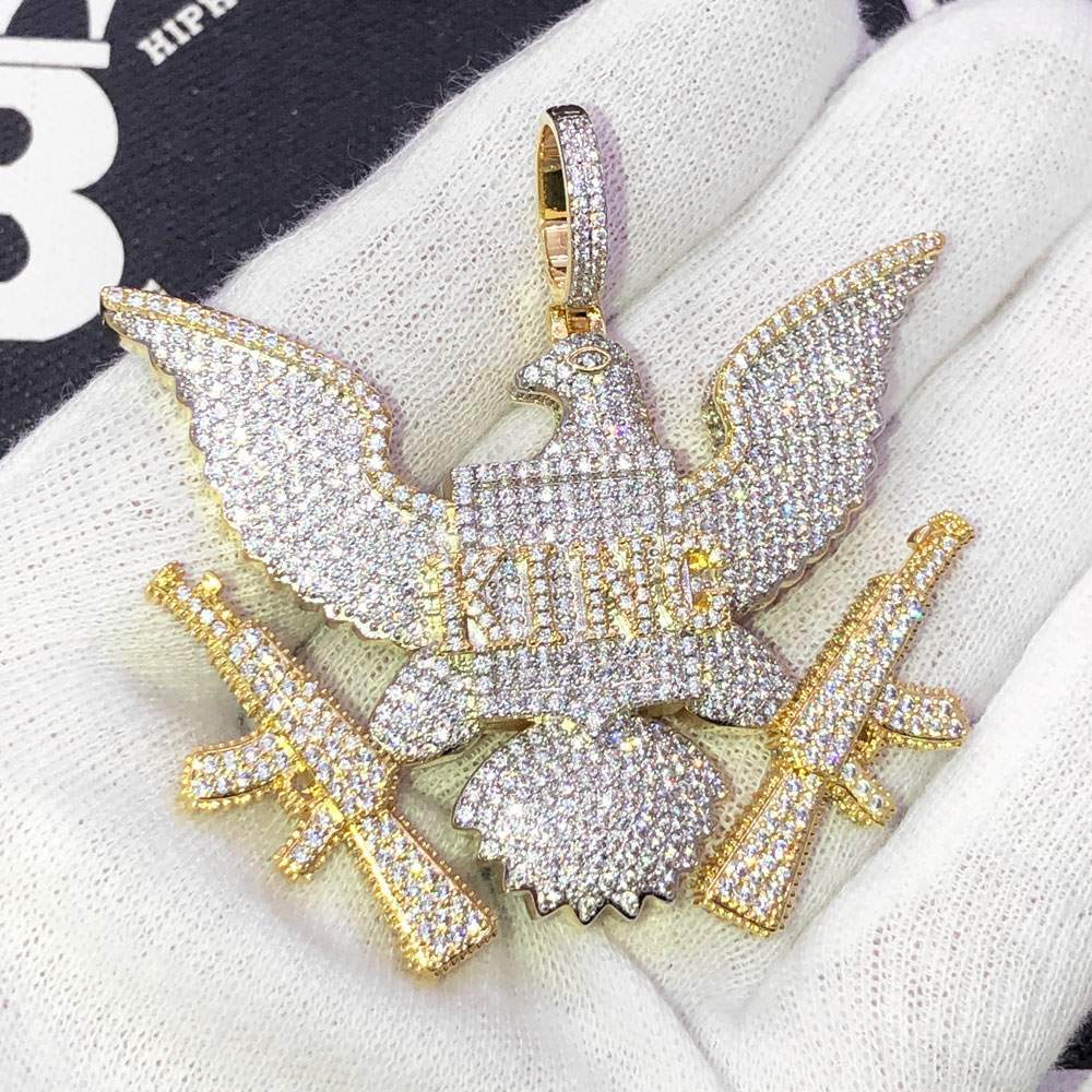 King Bald Eagle VVS CZ Hip Hop Iced Out Pendant Yellow Gold HipHopBling