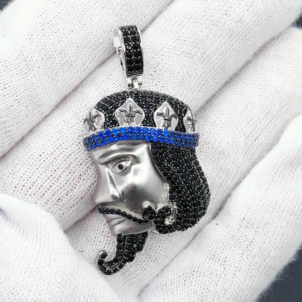 King Face Profile CZ Hip Hop Bling Bling Pendant Yellow Gold HipHopBling