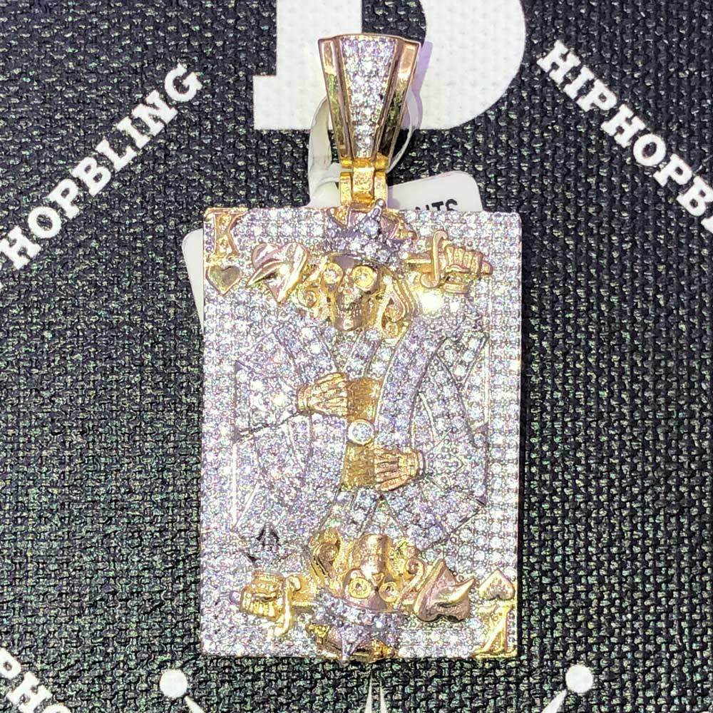 King of Hearts Poker Card CZ Hip Hop Bling Bling Pendant Yellow Gold HipHopBling