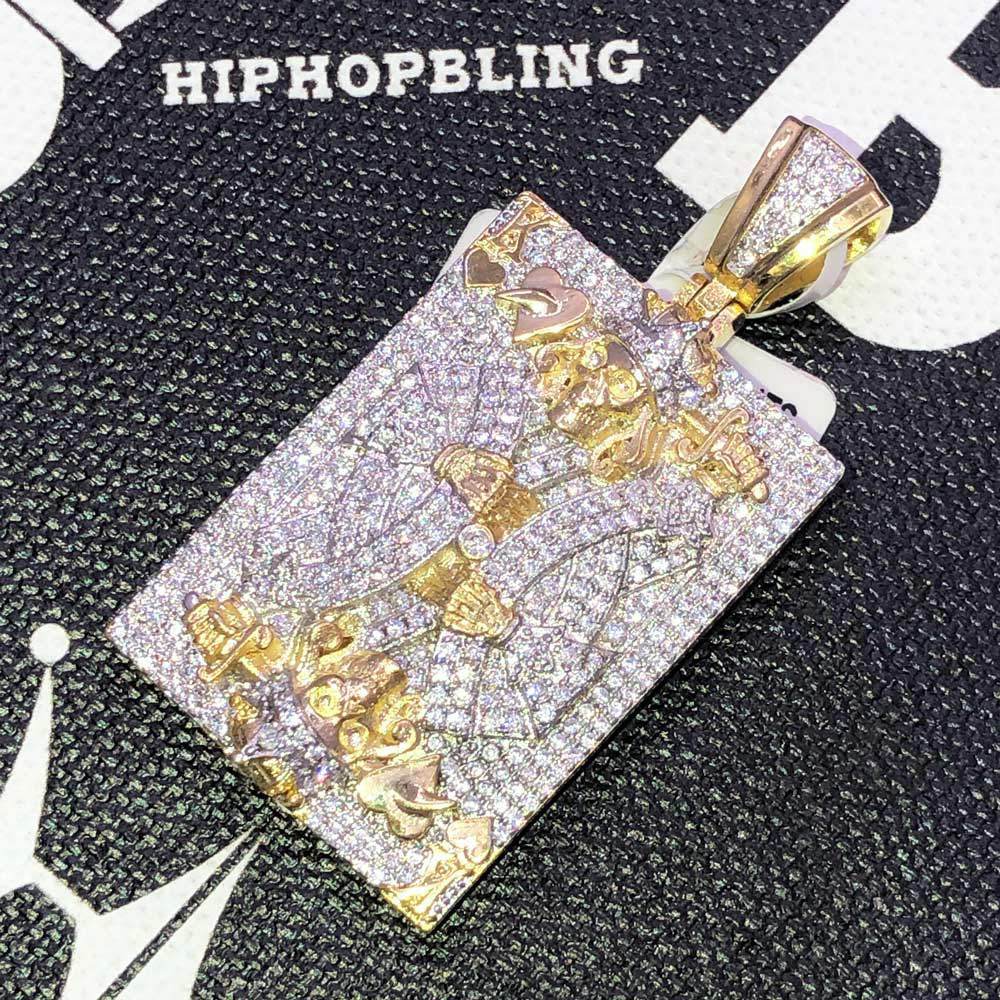 King of Hearts Poker Card CZ Hip Hop Bling Bling Pendant Yellow Gold HipHopBling
