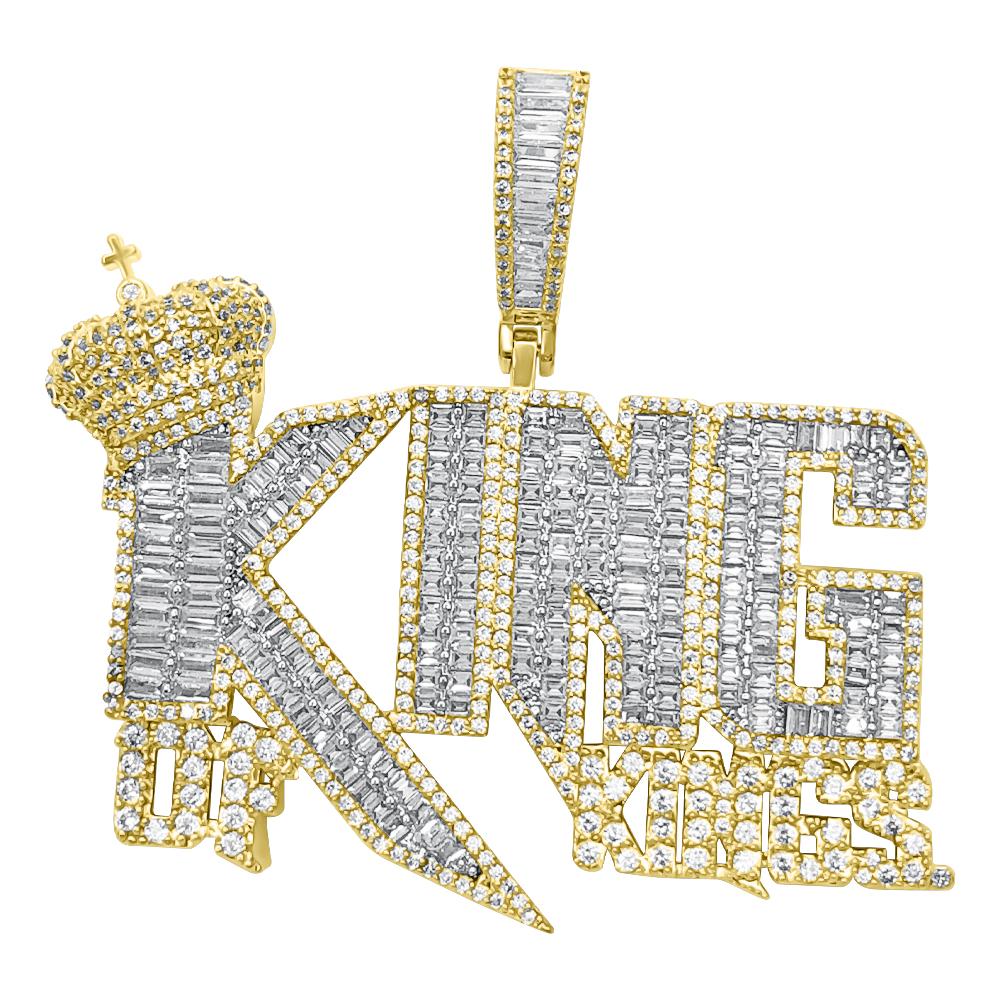 King of Kings Baguette CZ Hip Hop Iced Out Pendant Yellow Gold HipHopBling