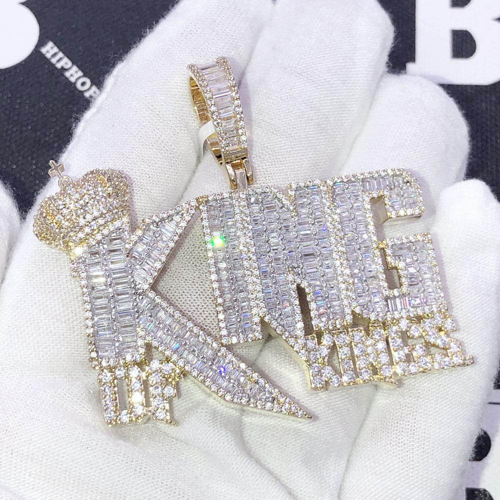 King of Kings Baguette CZ Hip Hop Iced Out Pendant Yellow Gold HipHopBling