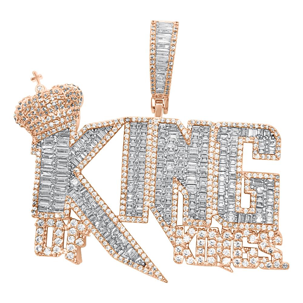 King of Kings Baguette CZ Hip Hop Iced Out Pendant Yellow Gold HipHopBling