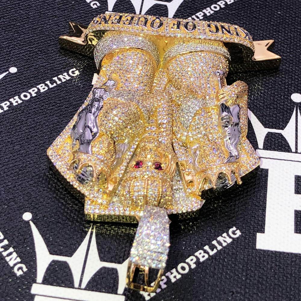 King Of Queens Skull CZ Hip Hop Bling Bling Pendant Yellow Gold HipHopBling