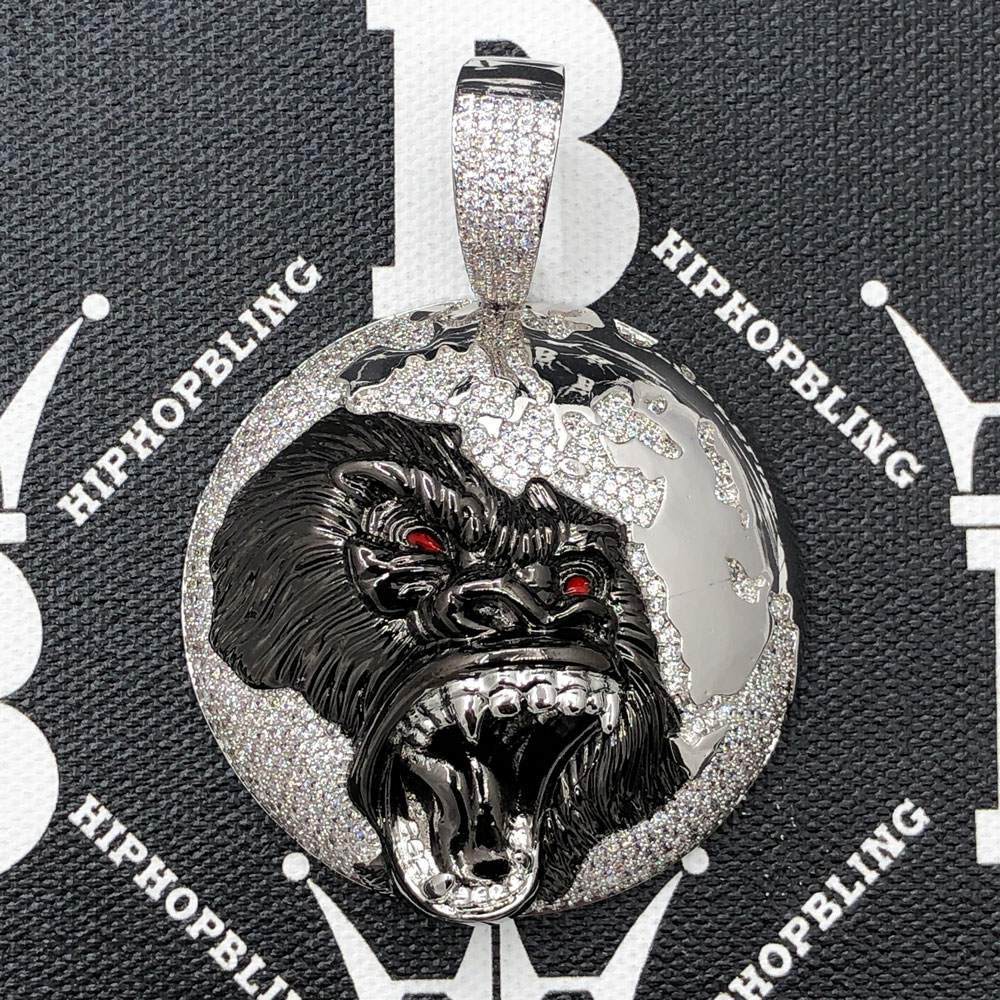 King of The World Lion CZ Hip Hop Bling Bling Pendant White Gold HipHopBling