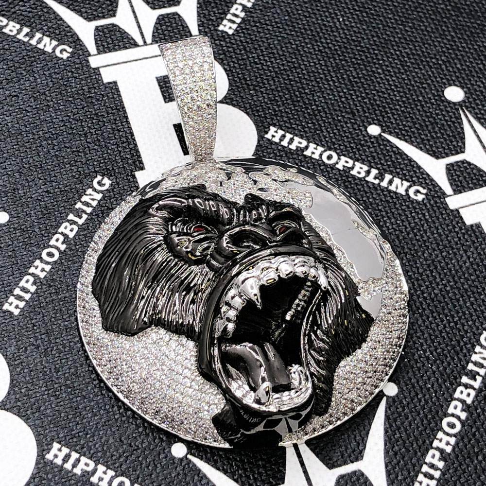 King of The World Lion CZ Hip Hop Bling Bling Pendant White Gold HipHopBling