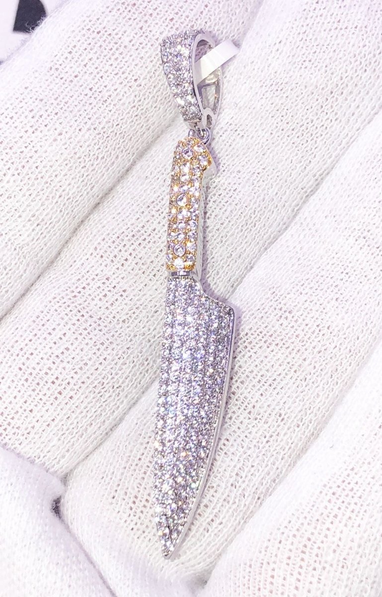 Kitchen Knife CZ Hip Hop Bling Bling Pendant White Gold HipHopBling