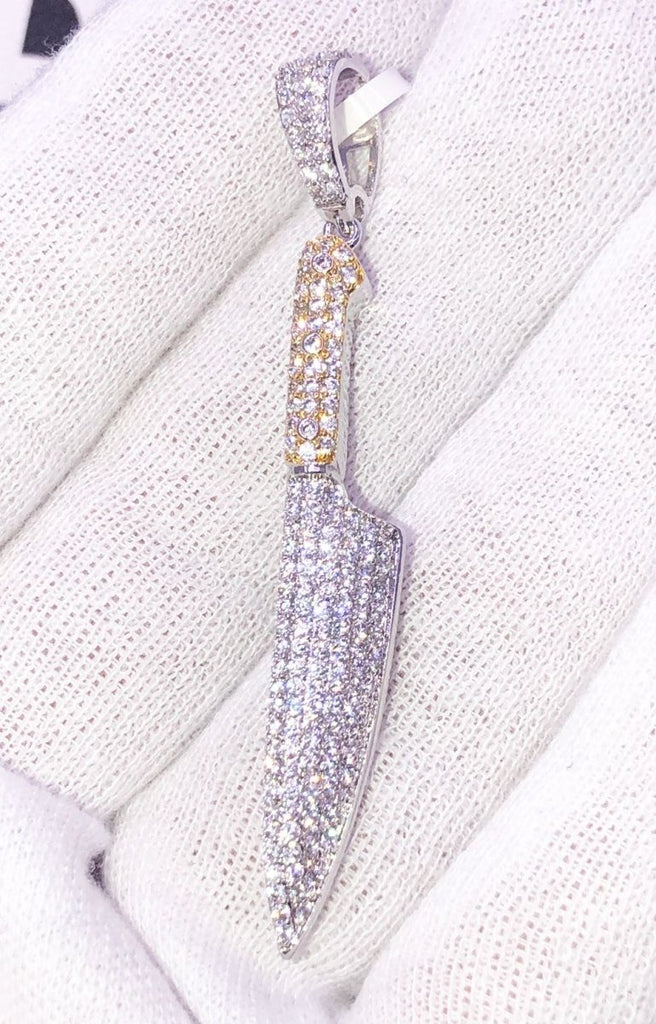 Kitchen Knife CZ Hip Hop Bling Bling Pendant White Gold HipHopBling