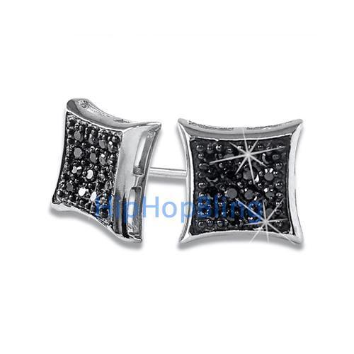 Kite 32 Stones Black CZ Micro Pave Earrings .925 Silver HipHopBling