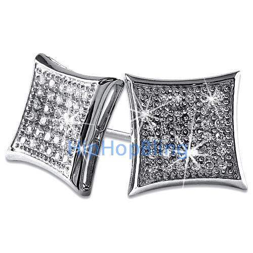 Kite Large Bling Bling CZ Micro Pave Earrings .925 Silver HipHopBling