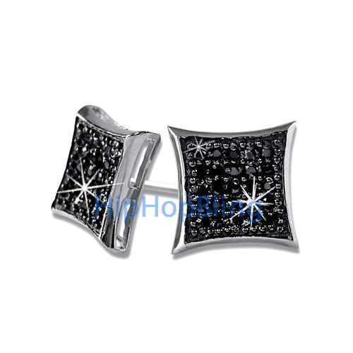 Kite Medium Black CZ Iced Out Micro Pave Earrings .925 Silver HipHopBling