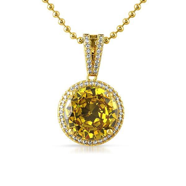Lab Canary Round .925 Silver Hip Hop Gem Pendant HipHopBling